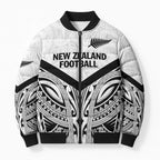 New Zealand Football Custom Bomber Puffer Jacket All White Fern Go Champions - Aussie Hoodie