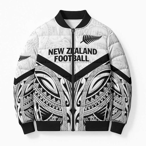 New Zealand Football Custom Bomber Puffer Jacket All White Fern Go Champions - Aussie Hoodie