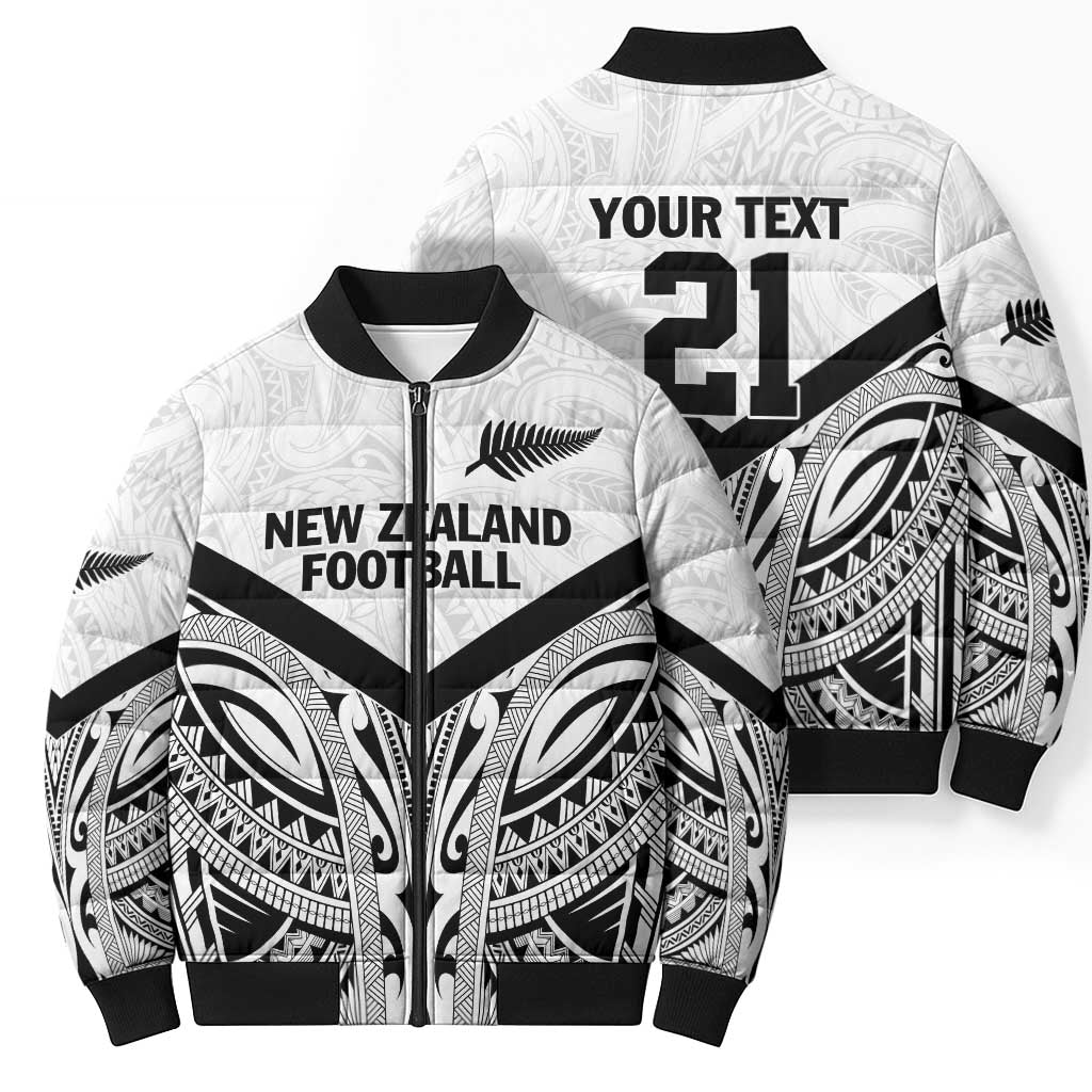 New Zealand Football Custom Bomber Puffer Jacket All White Fern Go Champions - Aussie Hoodie