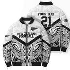 New Zealand Football Custom Bomber Puffer Jacket All White Fern Go Champions - Aussie Hoodie