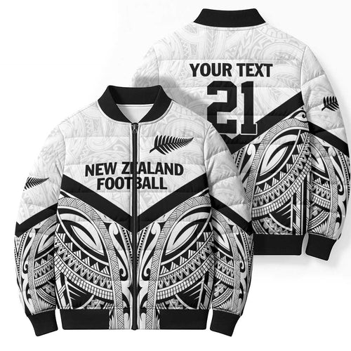 New Zealand Football Custom Bomber Puffer Jacket All White Fern Go Champions - Aussie Hoodie