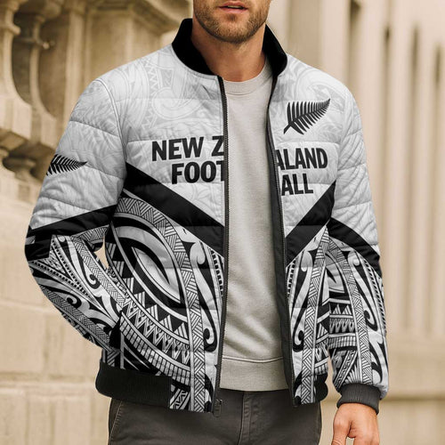 New Zealand Football Custom Bomber Puffer Jacket All White Fern Go Champions - Aussie Hoodie
