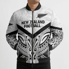 New Zealand Football Custom Bomber Puffer Jacket All White Fern Go Champions - Aussie Hoodie