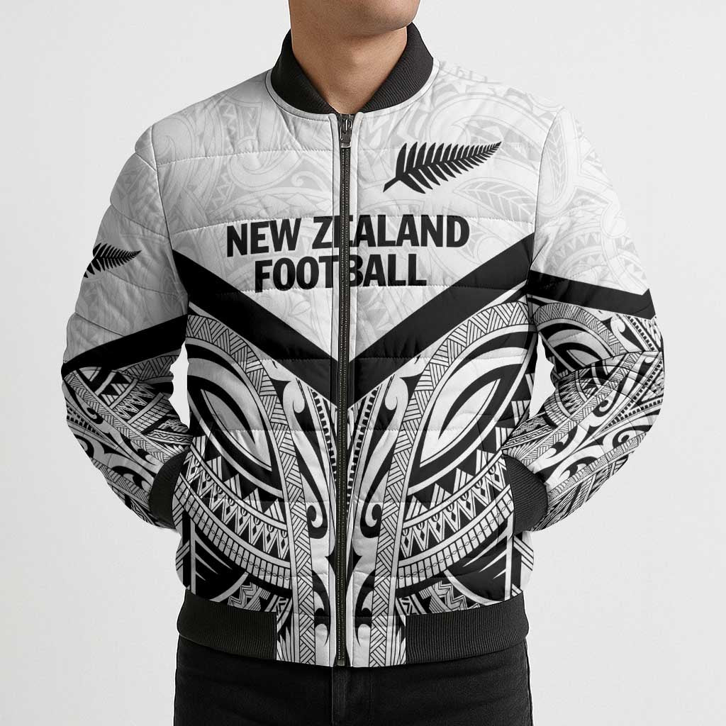 New Zealand Football Custom Bomber Puffer Jacket All White Fern Go Champions - Aussie Hoodie