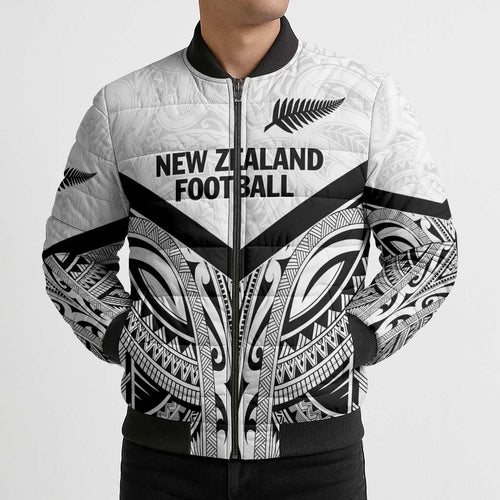New Zealand Football Custom Bomber Puffer Jacket All White Fern Go Champions - Aussie Hoodie