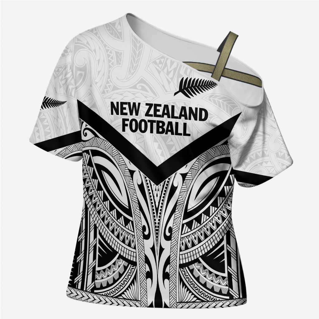 New Zealand Football Custom Cross Shoulder Shirt All White Fern Go Champions - Aussie Hoodie