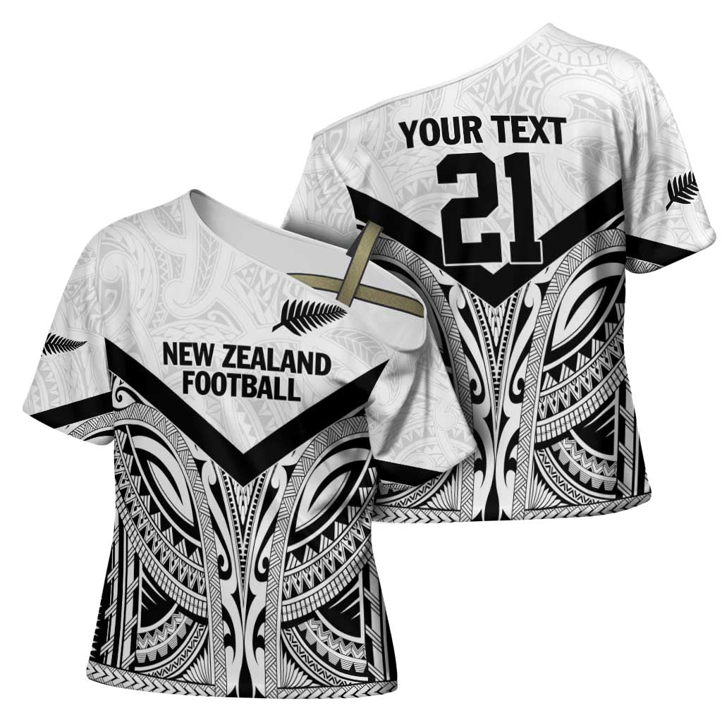 New Zealand Football Custom Cross Shoulder Shirt All White Fern Go Champions - Aussie Hoodie