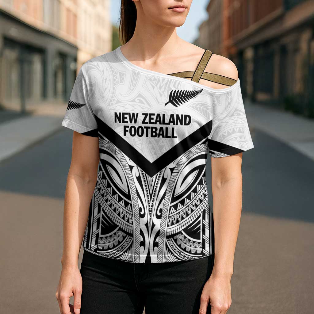 New Zealand Football Custom Cross Shoulder Shirt All White Fern Go Champions - Aussie Hoodie