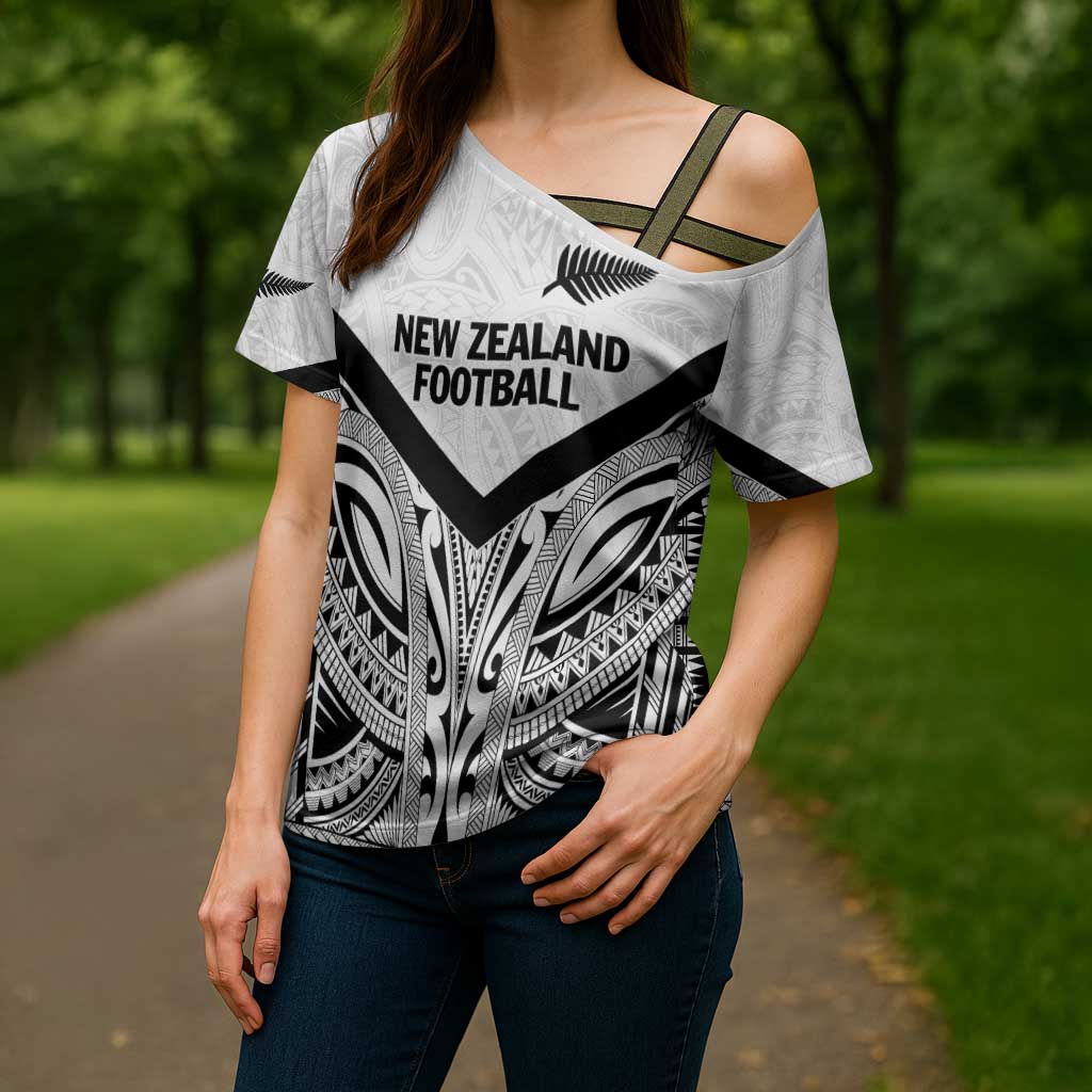 New Zealand Football Custom Cross Shoulder Shirt All White Fern Go Champions - Aussie Hoodie