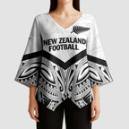 New Zealand Football Custom Kimono Sleeve Blouse All White Fern Go Champions - Aussie Hoodie