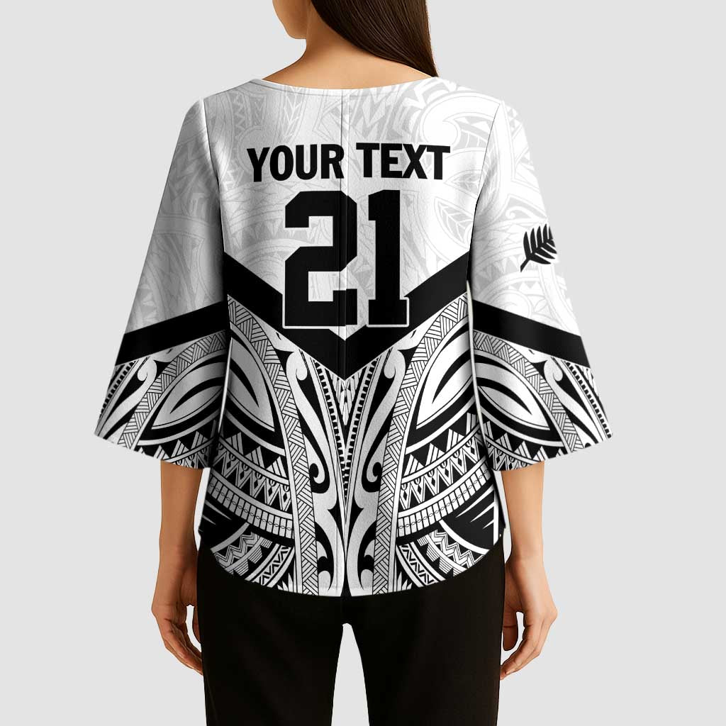 New Zealand Football Custom Kimono Sleeve Blouse All White Fern Go Champions - Aussie Hoodie