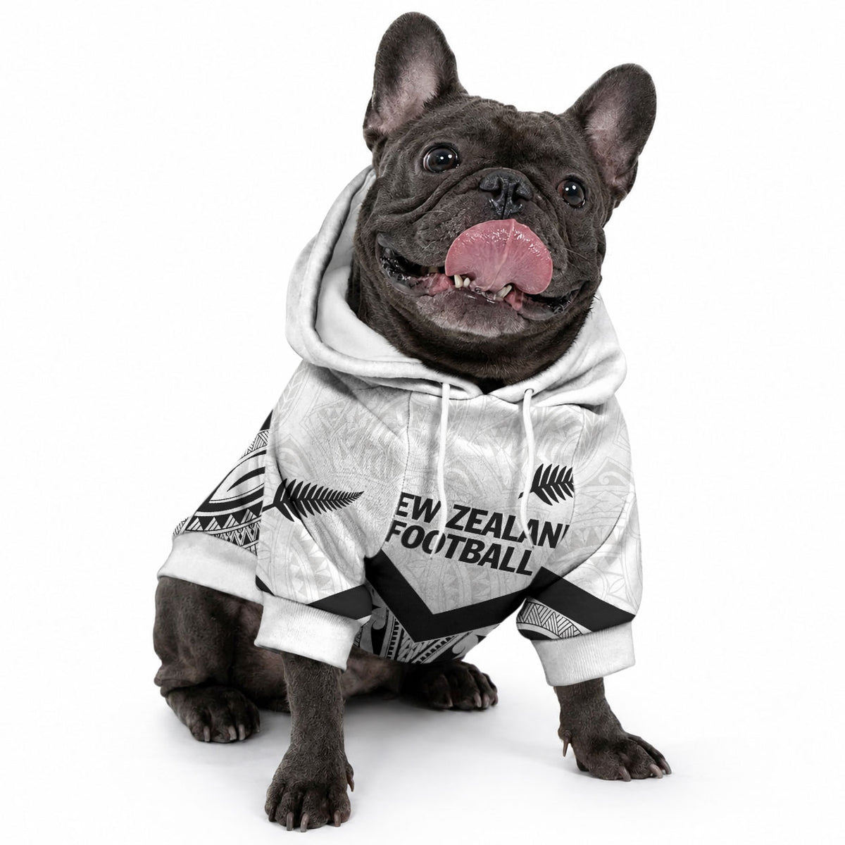 New Zealand Football Custom Pet Hoodie All White Fern Go Champions