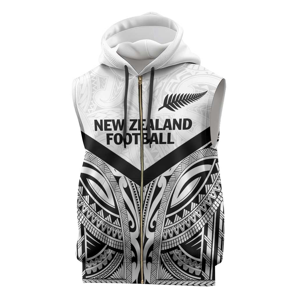 New Zealand Football Custom Sleeveless Zip Hoodie All White Fern Go Champions - Aussie Hoodie