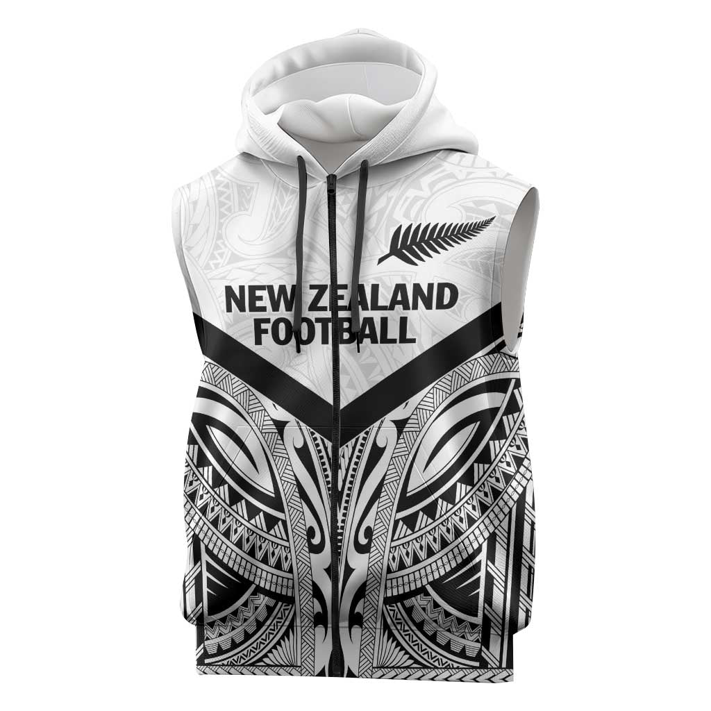 New Zealand Football Custom Sleeveless Zip Hoodie All White Fern Go Champions LT9