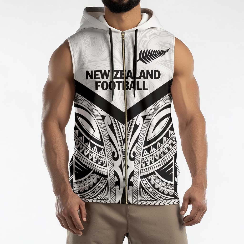 New Zealand Football Custom Sleeveless Zip Hoodie All White Fern Go Champions - Aussie Hoodie
