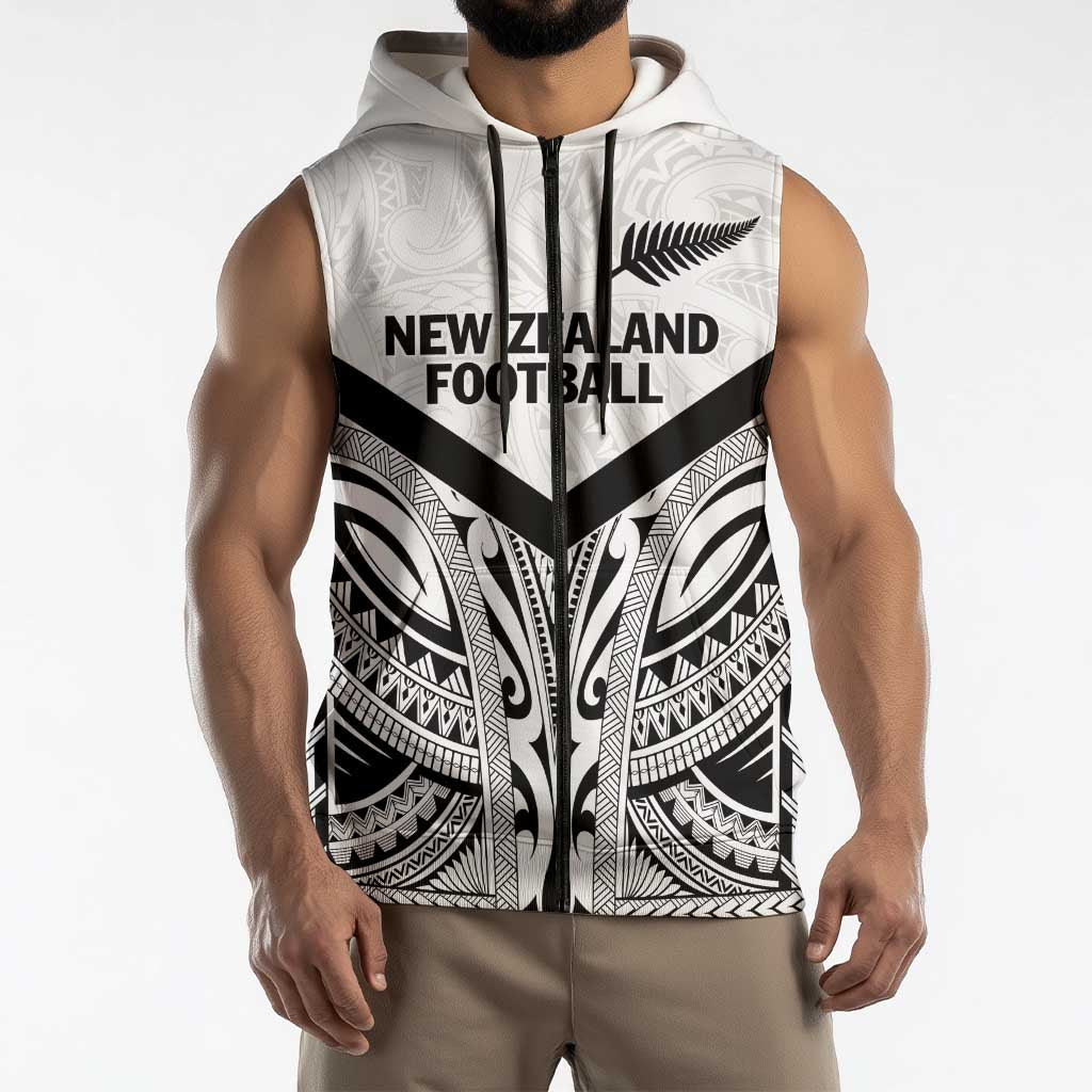 New Zealand Football Custom Sleeveless Zip Hoodie All White Fern Go Champions LT9