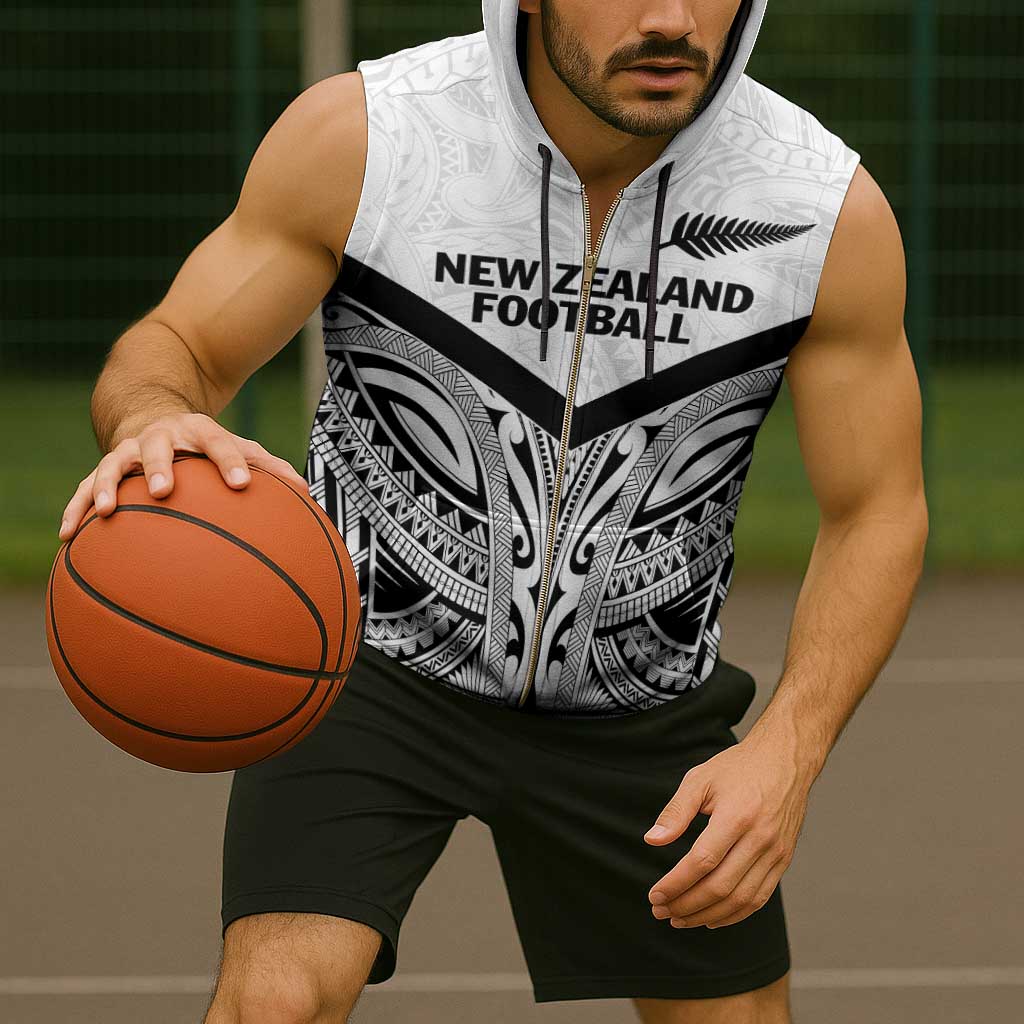 New Zealand Football Custom Sleeveless Zip Hoodie All White Fern Go Champions - Aussie Hoodie