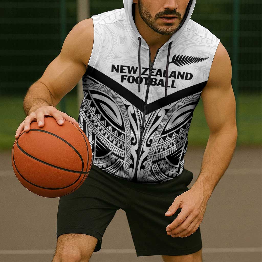 New Zealand Football Custom Sleeveless Zip Hoodie All White Fern Go Champions LT9
