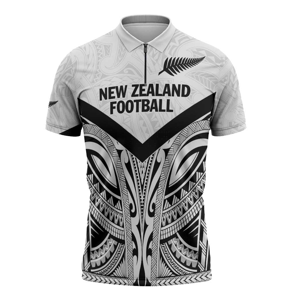 New Zealand Football Custom Zipper Polo Shirt All White Fern Go Champions - Aussie Hoodie