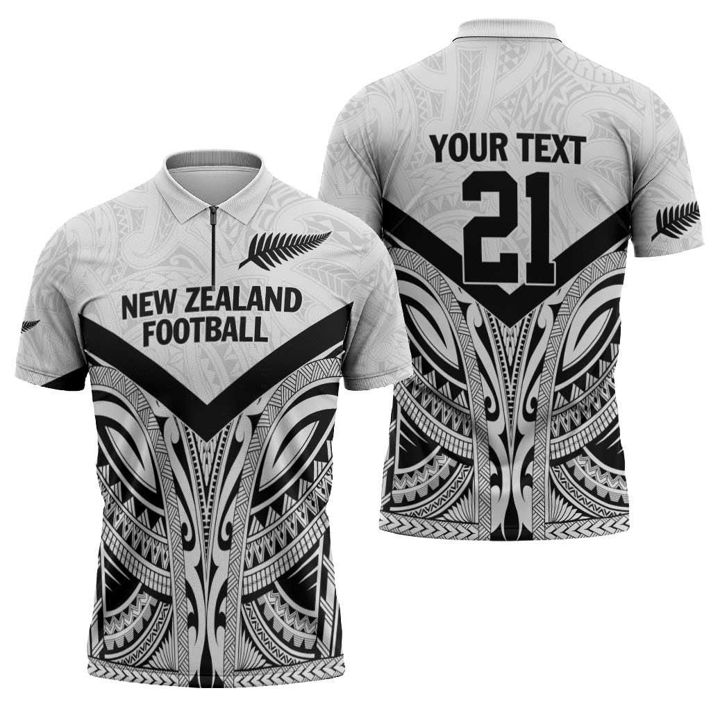 New Zealand Football Custom Zipper Polo Shirt All White Fern Go Champions - Aussie Hoodie