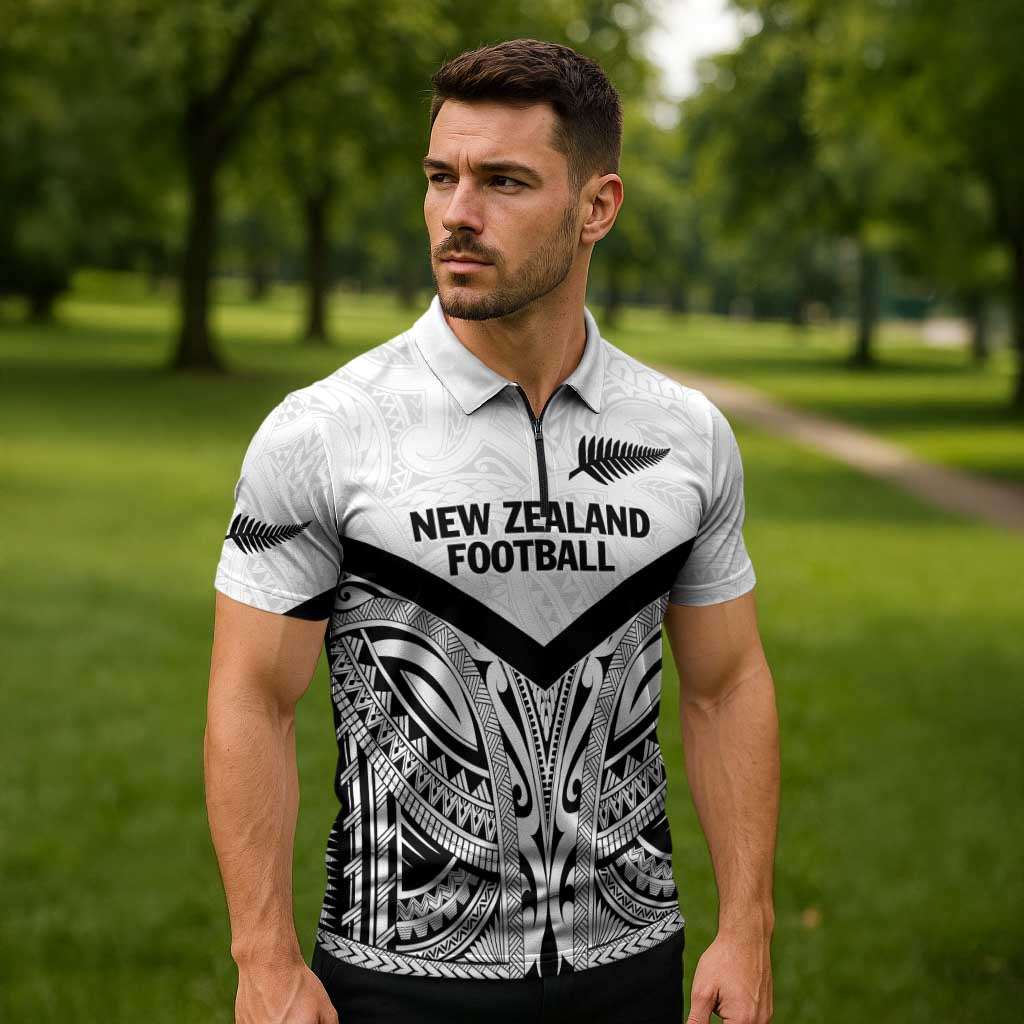 New Zealand Football Custom Zipper Polo Shirt All White Fern Go Champions - Aussie Hoodie