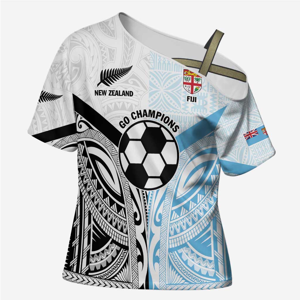 New Zealand-Fiji Football Custom Cross Shoulder Shirt Together Go Champions - Aussie Hoodie