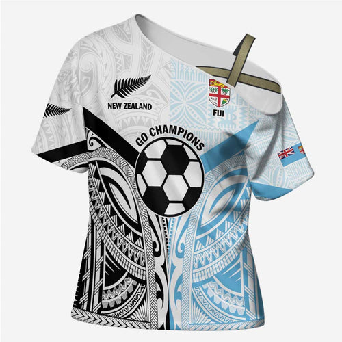 New Zealand-Fiji Football Custom Cross Shoulder Shirt Together Go Champions - Aussie Hoodie