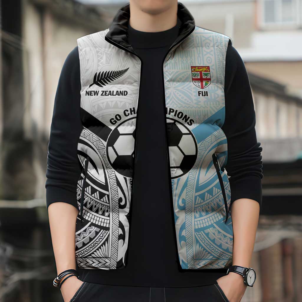 New Zealand-Fiji Football Custom Sleeveless Puffer Jacket Together Go Champions - Aussie Hoodie