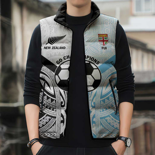 New Zealand-Fiji Football Custom Sleeveless Puffer Jacket Together Go Champions - Aussie Hoodie