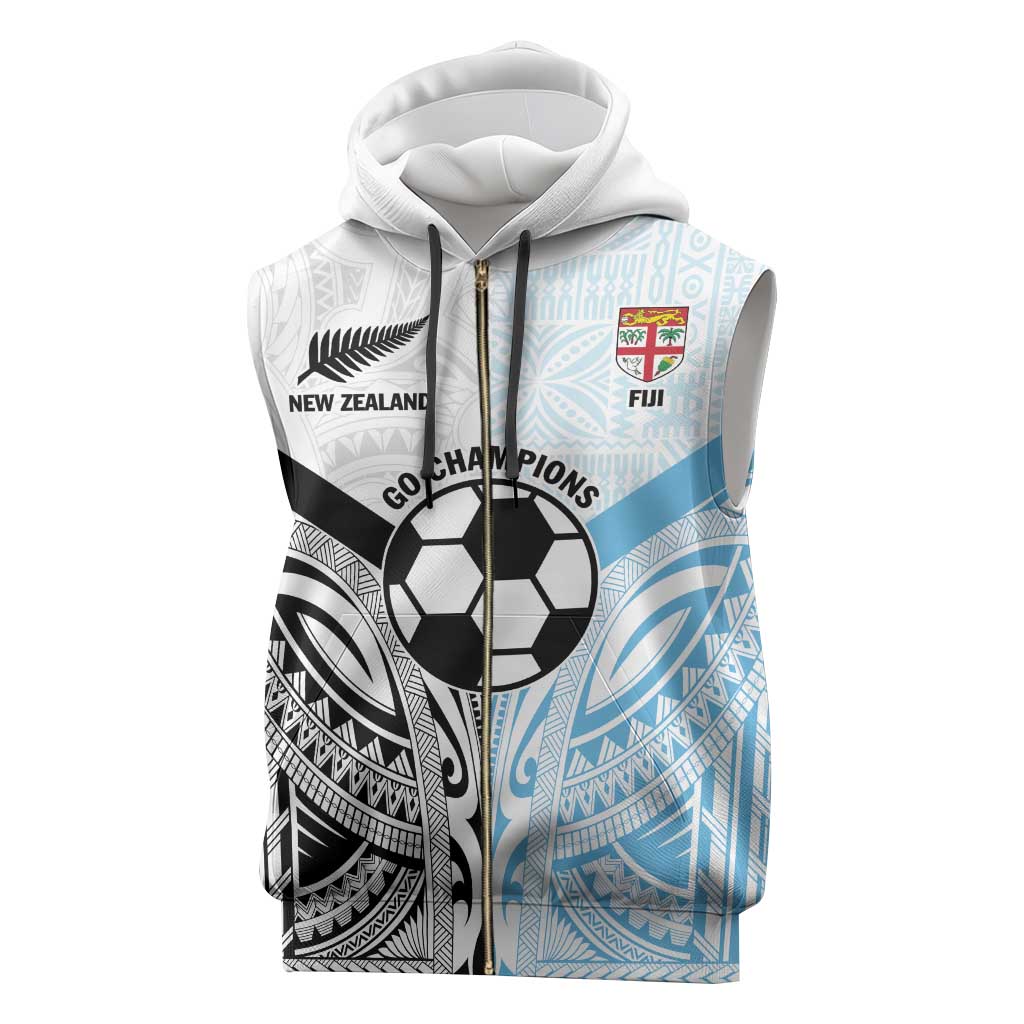 New Zealand-Fiji Football Custom Sleeveless Zip Hoodie Together Go Champions - Aussie Hoodie