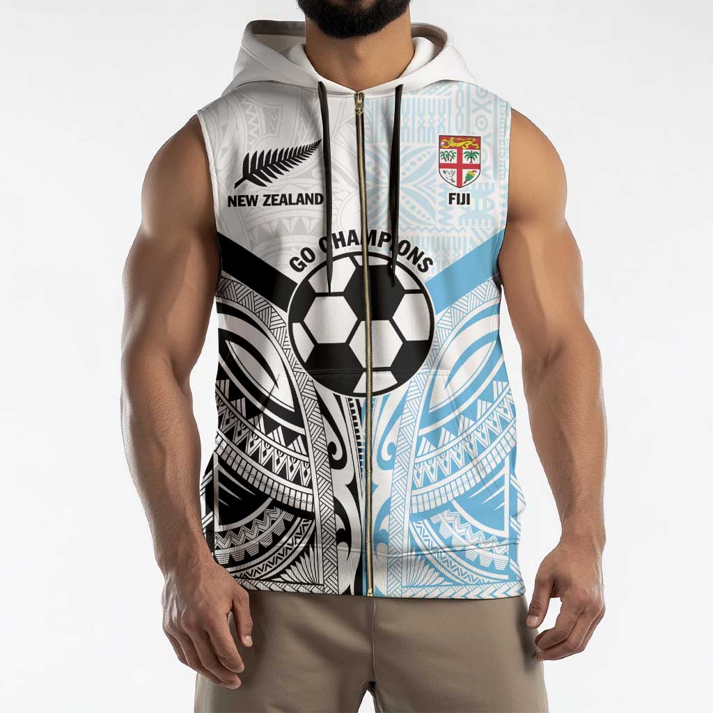 New Zealand-Fiji Football Custom Sleeveless Zip Hoodie Together Go Champions - Aussie Hoodie