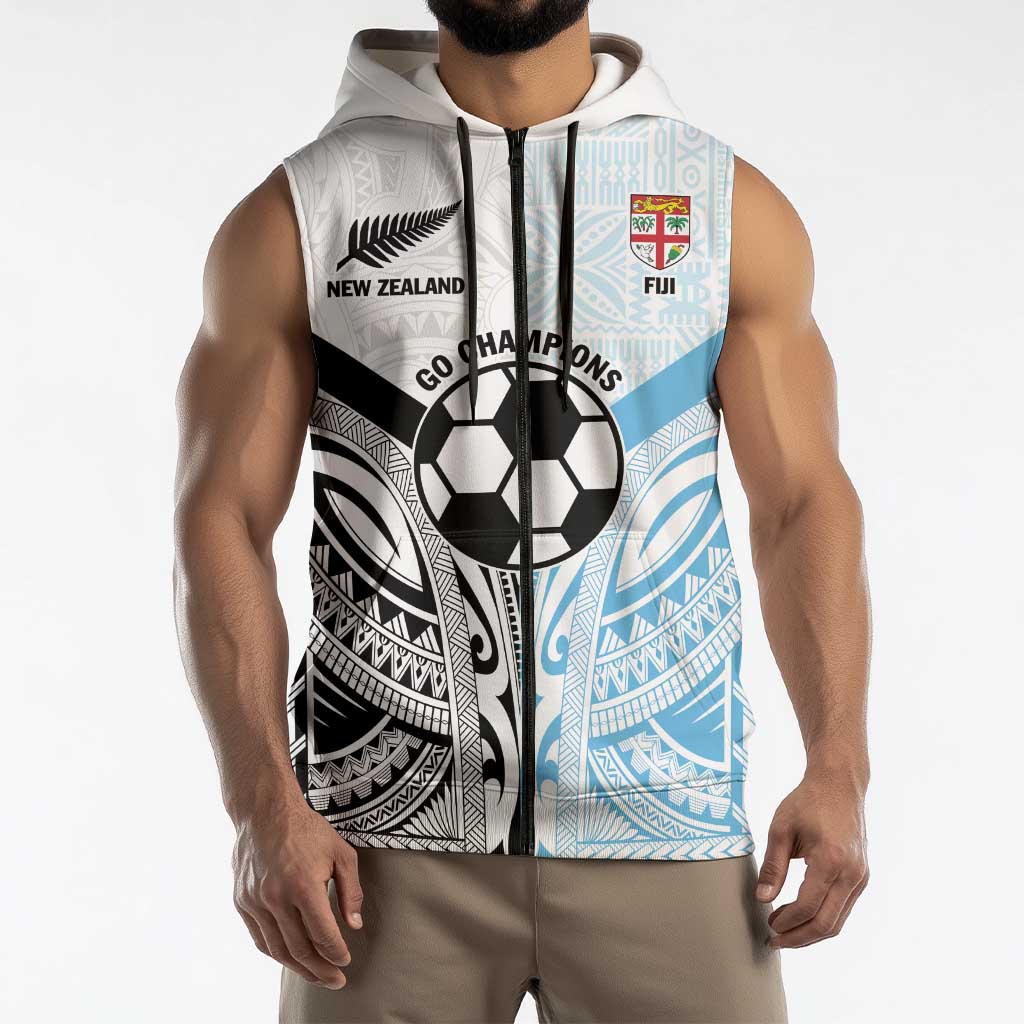 New Zealand-Fiji Football Custom Sleeveless Zip Hoodie Together Go Champions LT9