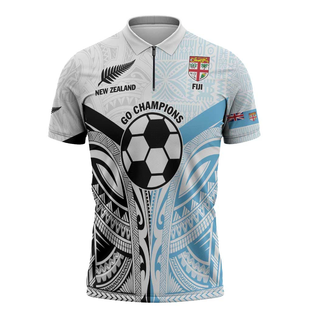 New Zealand-Fiji Football Custom Zipper Polo Shirt Together Go Champions - Aussie Hoodie