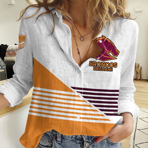 (Custom Text And Number) 2023 Brisbane Broncos NRL Women Casual Shirt No1 LT9