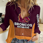 (Custom Text And Number) 2023 Brisbane Broncos NRL Women Casual Shirt No3 LT9