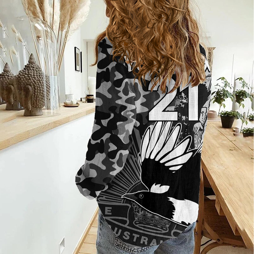 (Custom Text And Number) AFL ANZAC 2023 Magpies Women Casual Shirt Camouflage LT9
