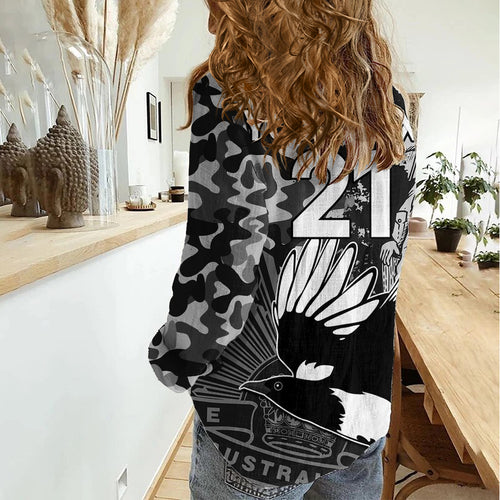 (Custom Text And Number) AFL ANZAC 2023 Magpies Women Casual Shirt Camouflage LT9