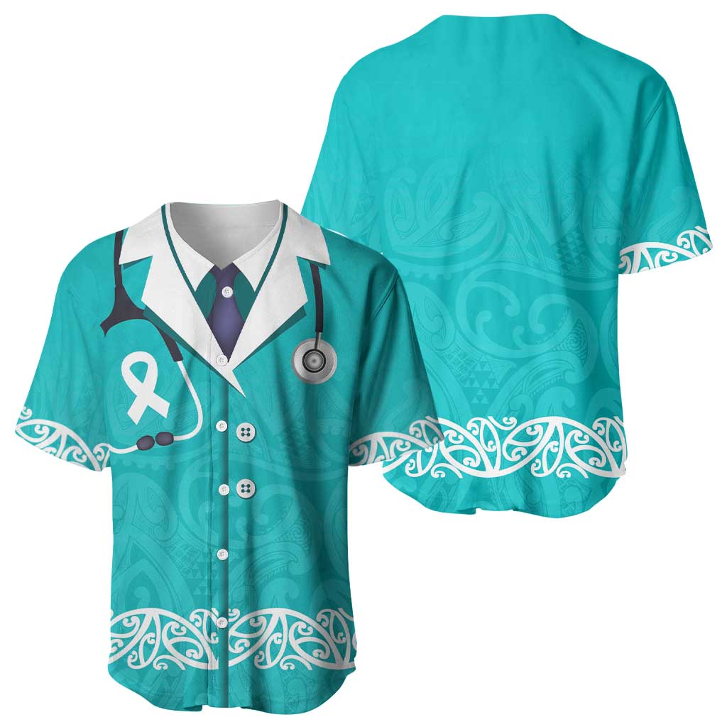 New Zealand Nurses Week Baseball Jersey Maori Kowhaiwhai Cyan Tribal