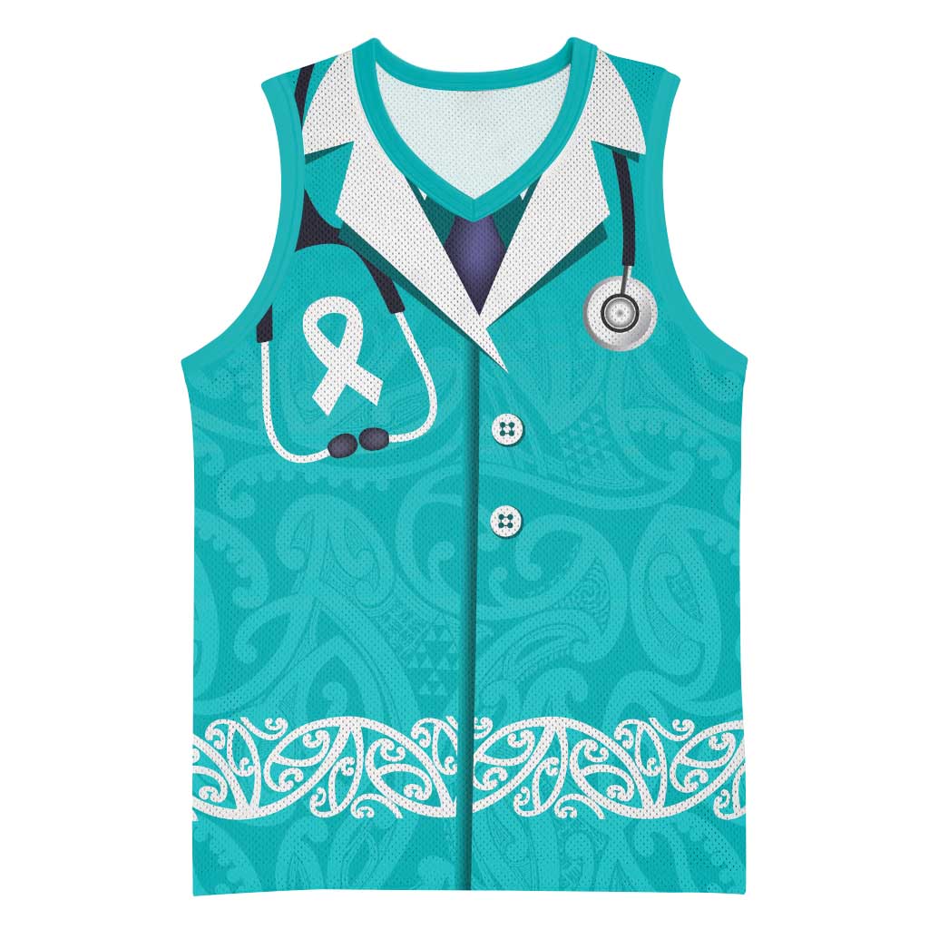 New Zealand Nurses Week Basketball Jersey Maori Kowhaiwhai Cyan Tribal