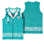 New Zealand Nurses Week Basketball Jersey Maori Kowhaiwhai Cyan Tribal