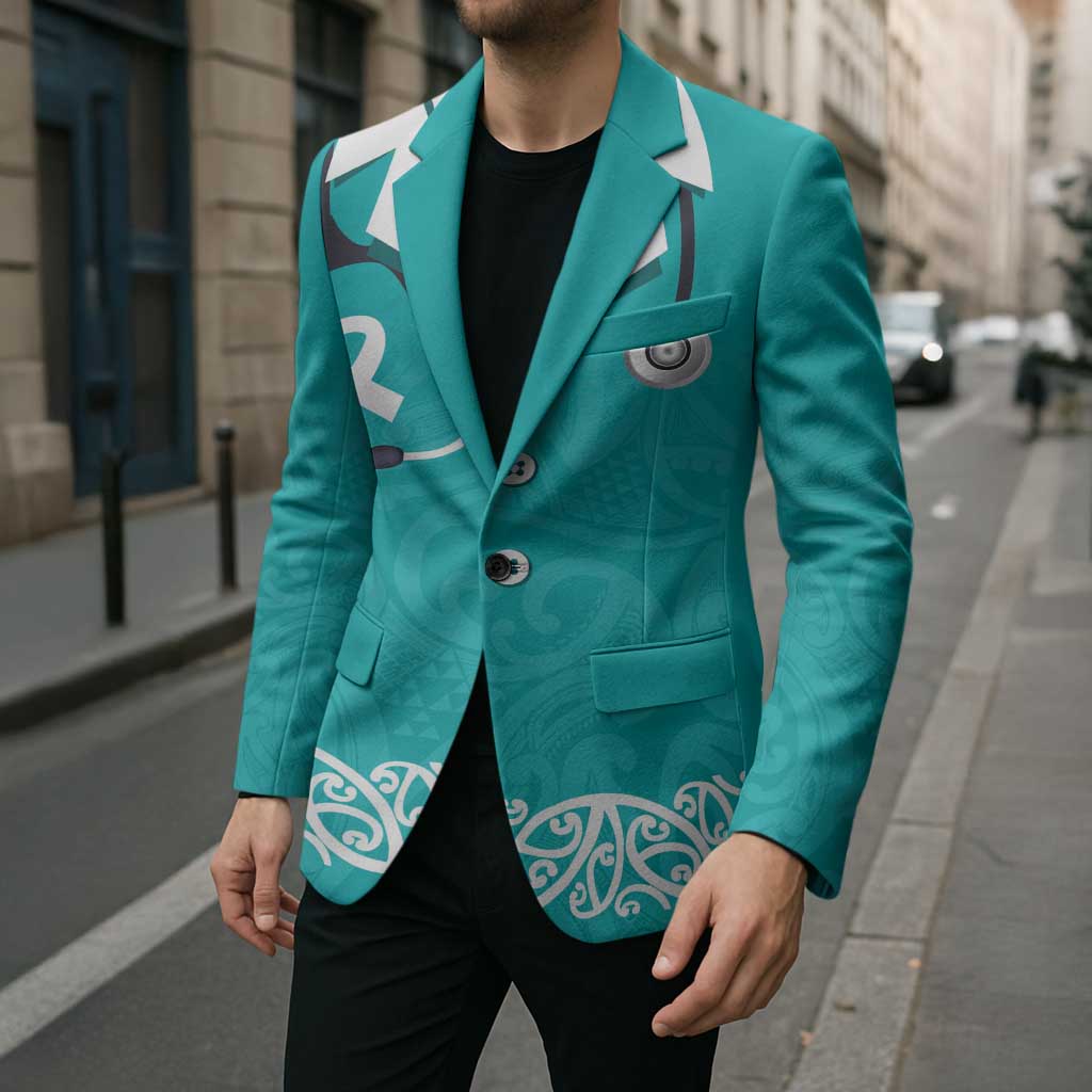 New Zealand Nurses Week Blazer Maori Kowhaiwhai Cyan Tribal