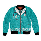 New Zealand Nurses Week Bomber Jacket Maori Kowhaiwhai Cyan Tribal