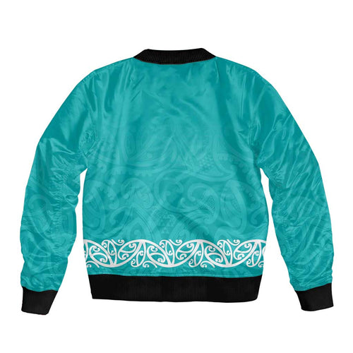 New Zealand Nurses Week Bomber Jacket Maori Kowhaiwhai Cyan Tribal