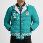 New Zealand Nurses Week Bomber Puffer Jacket Maori Kowhaiwhai Cyan Tribal