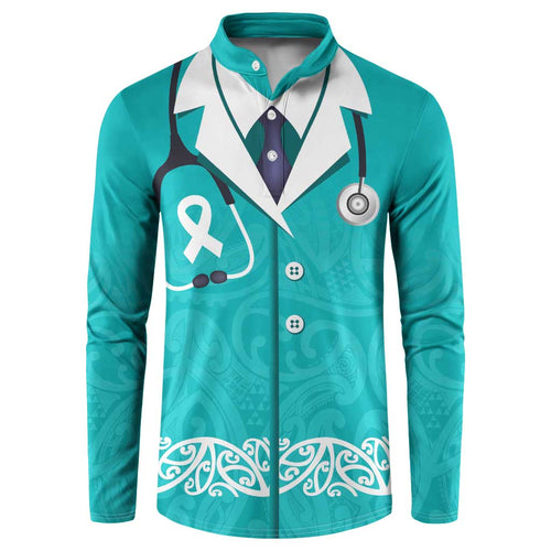 New Zealand Nurses Week Button Sweatshirt Maori Kowhaiwhai Cyan Tribal