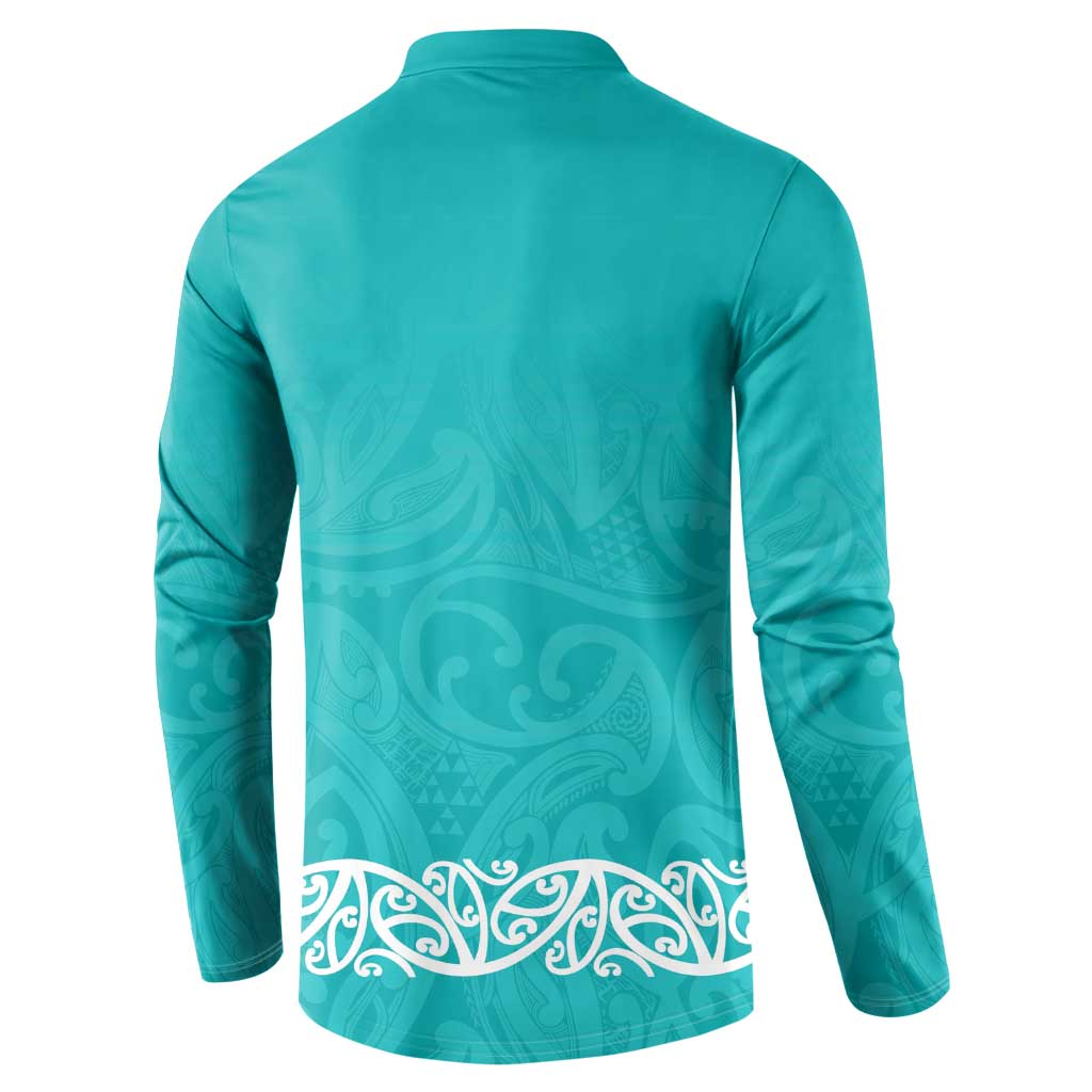 New Zealand Nurses Week Button Sweatshirt Maori Kowhaiwhai Cyan Tribal