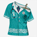 New Zealand Nurses Week Cross Shoulder Shirt Maori Kowhaiwhai Cyan Tribal