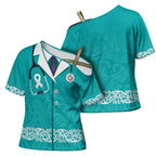 New Zealand Nurses Week Cross Shoulder Shirt Maori Kowhaiwhai Cyan Tribal