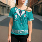 New Zealand Nurses Week Cross Shoulder Shirt Maori Kowhaiwhai Cyan Tribal
