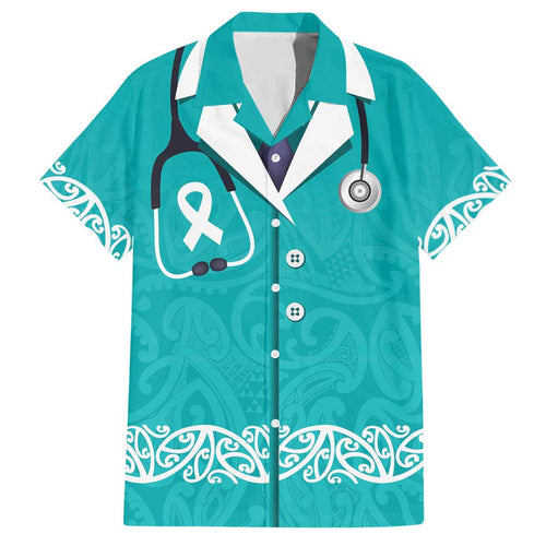 New Zealand Nurses Week Hawaiian Shirt Maori Kowhaiwhai Cyan Tribal